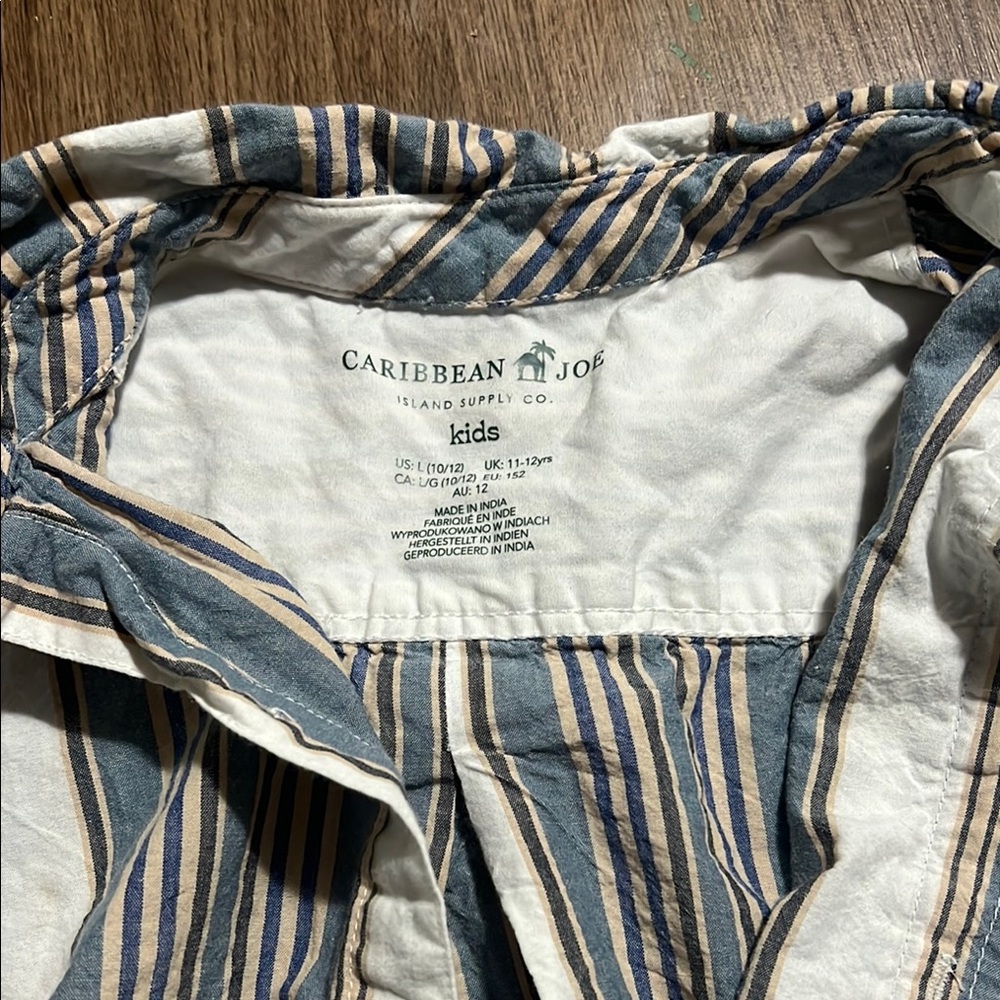 Caribbean Joe Kids Blue and Tan Striped Shirt